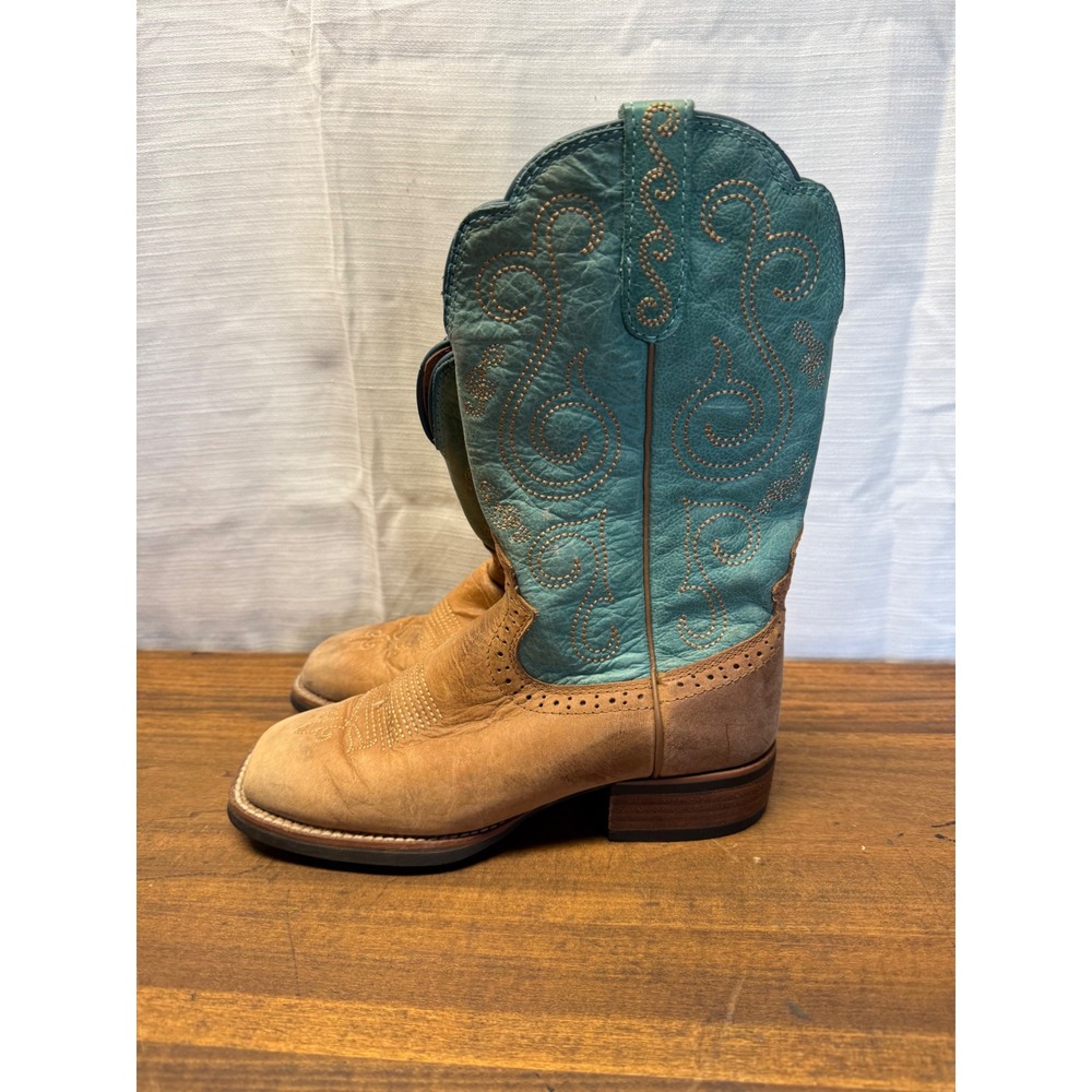 Justin SVL7204 Tan Turquoise Square Toe Western Boots Womens 7B